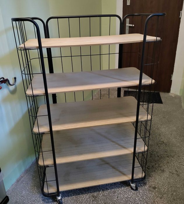 Regał loft mobilny na kółkach 5 półek drewno metal
