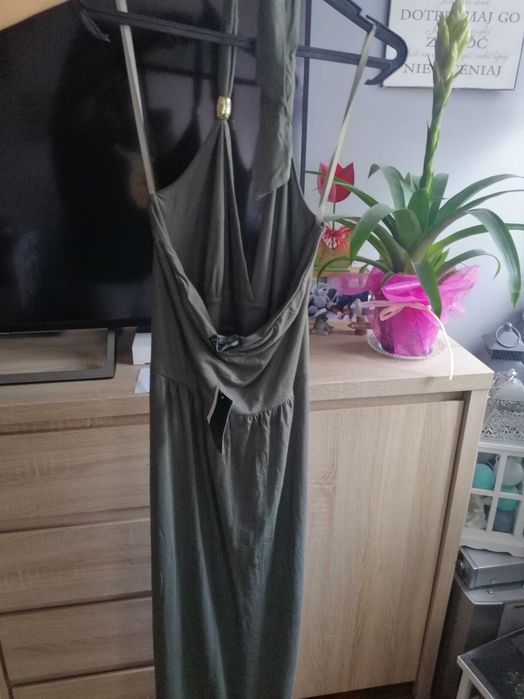 Nowa długa Sukienka Maxi Atmosphere 14 zielona khaki wesele