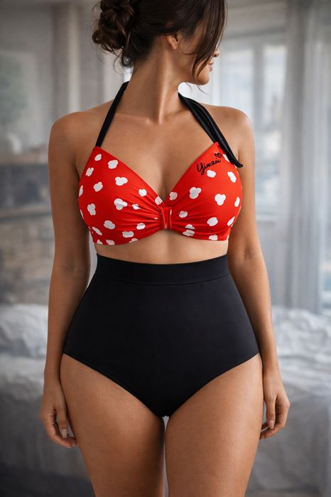 Kostium kąpielowy Avenue 3XL (46-48) czerwono-czarny, usztywniane miski wysoki stan