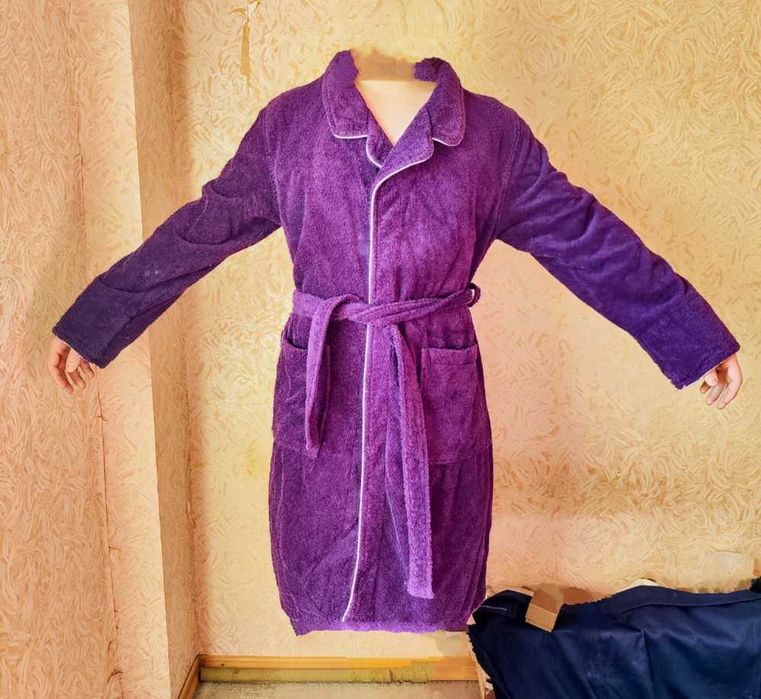 Eco republic сливового коліру махровий халат розмір М