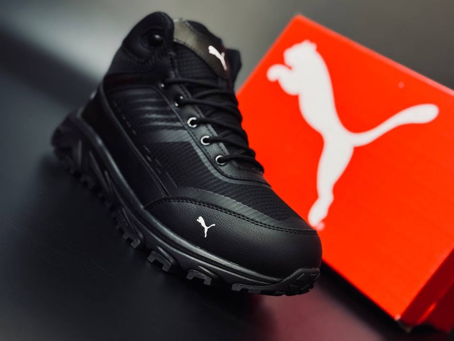 Мужские кроссовки Puma Черные кожаные зимние кросівки чоловічі пума