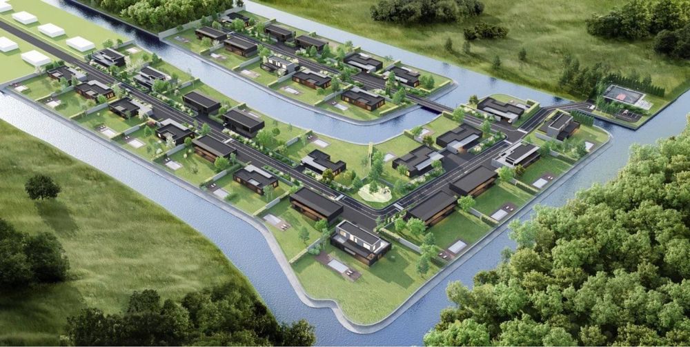 КМ Water village Продаж 1 поверхових будинків 330 м² з виходом на воду з басейном ділянки від 10 соток Романків Киівська область Новообухівська траса