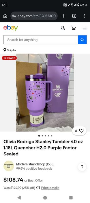 Стакан Olivia Rodrigo Stanley Tumbler 40 oz 1.18L Quencher H2.0 Purple