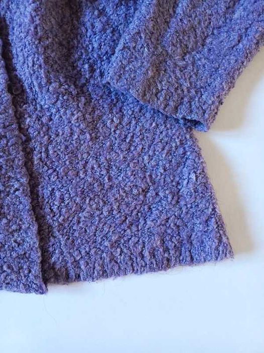 Kardigan boucle wełna alpaka gruby miękki sweter L XL ciepły vintage