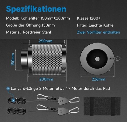 Filtr węglowy powietrza Hon&Guan Grow 150 mm x 200 mm