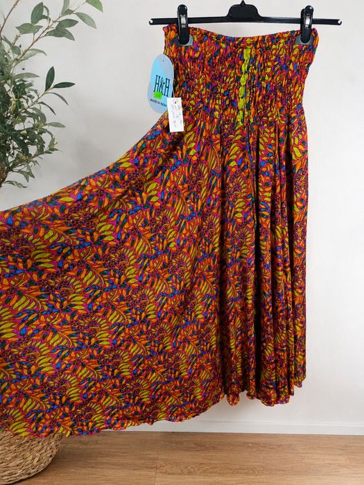 Spodnie Boho Vintage szeroka nogawka sztuczny jedwab pas gumka