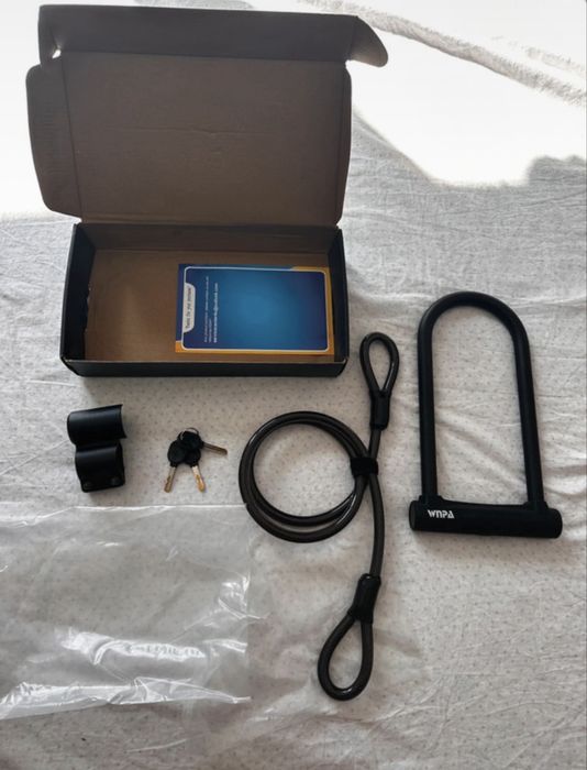 Cadeado U-Lock WNPA para Bicicleta + Cabo e Suporte – Novo