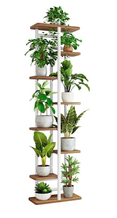 Drewniana półka na kwiaty VASZOLA, półka na rośliny, 8 poziomów