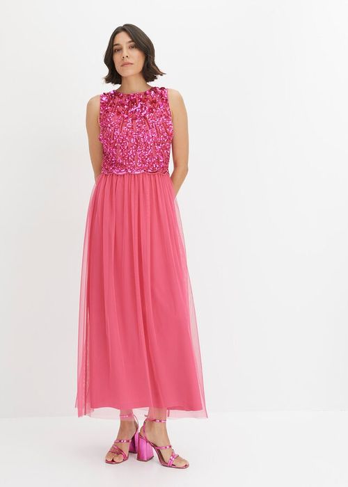 B.P.C długa sukienka z cekinami ciemno różowa ^38
