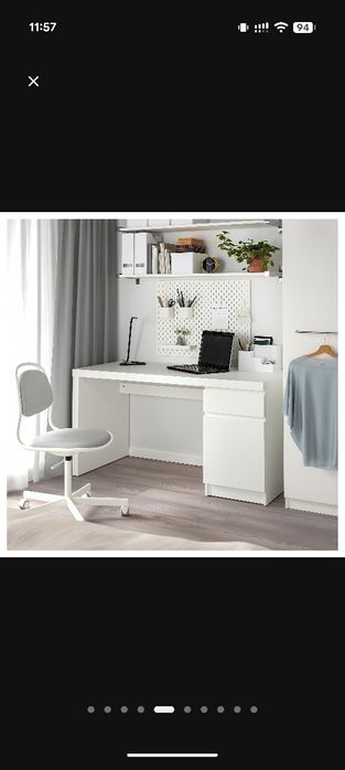 Secretária IKEA MALM branca 140x65 — como nova, já montada
