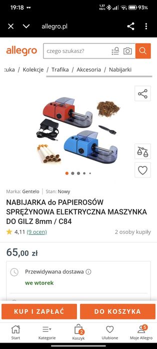 Sprężynowa maszynka do wyrabiania papierosów