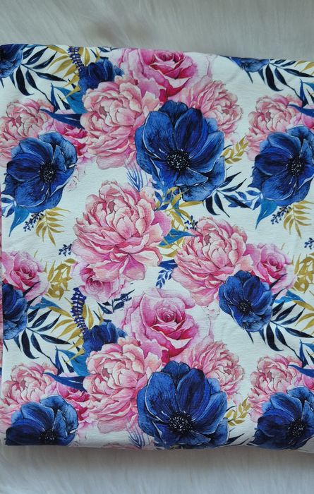 Dresówka pętelka kwiaty bawełna elastan szycie