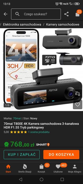 70mai T800E 4K Kamera samochodowa 3-kanałowa HDR F1.55 Tryb parkingowy