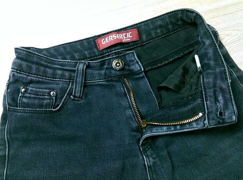 Damskie spodnie rurki jeansy czarne grafitowe slim skinny fit 26