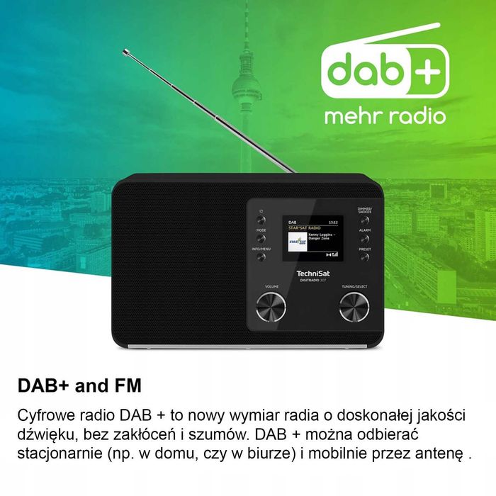 Radio DAB+ FM TechniSat DIGITRADIO 307 AUX BUDZIK Menu PL Zegar -Nowe!
