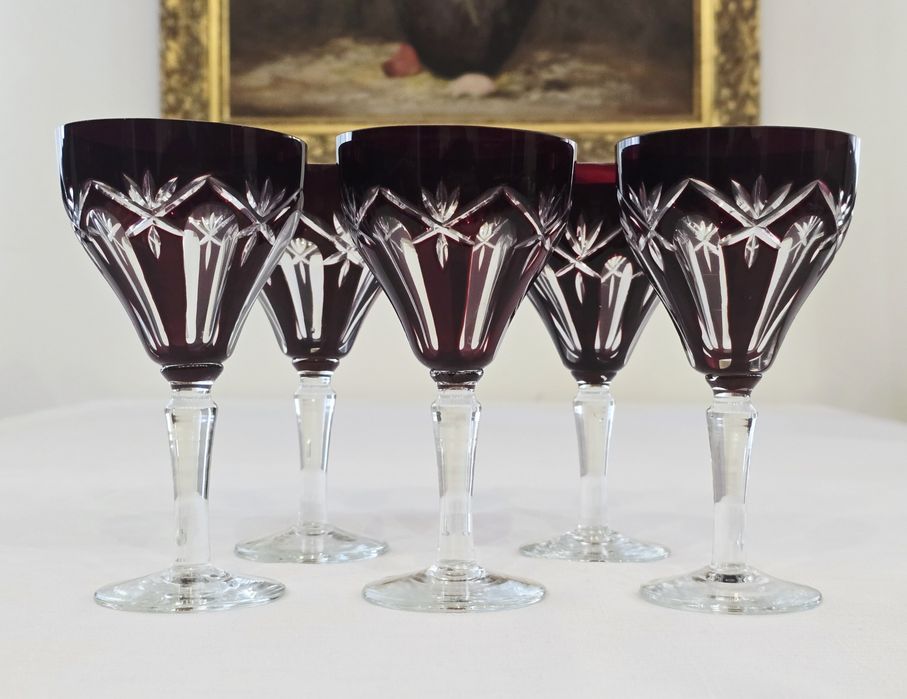 Kieliszki burgundowe do wina szkło kryształowe retro vintage prl