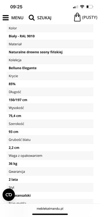 Biały stół Katmandu rozkładany sosnowy