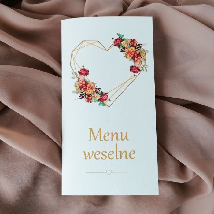 Menu na stół weselny wzór jesienny GEOMETRYCZNE SERCE