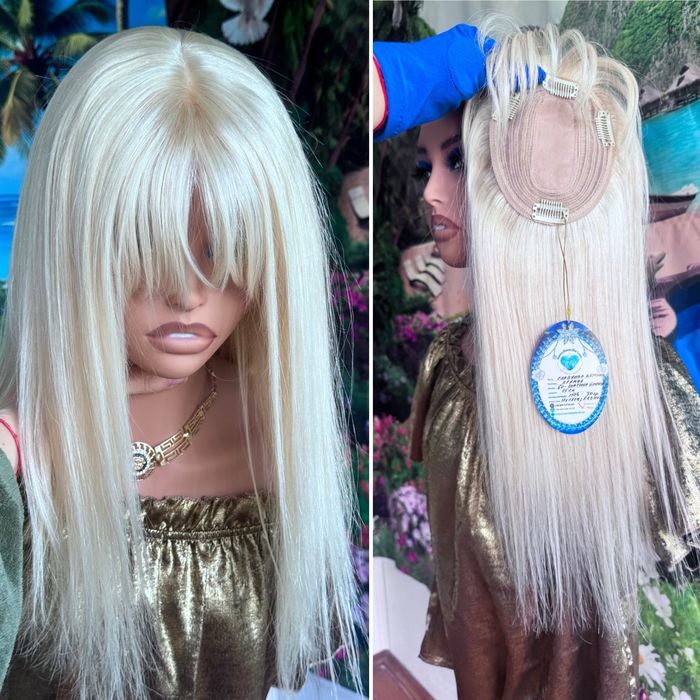 Натуральная накладка шёлк кожа славянка платина блонд волосы 45 см