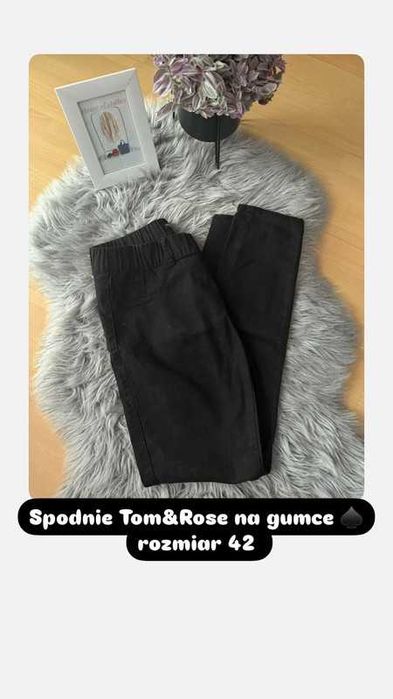 Spodnie wysoki stan gumka czarne klasyczne do pracy, bawełniane 42/XL