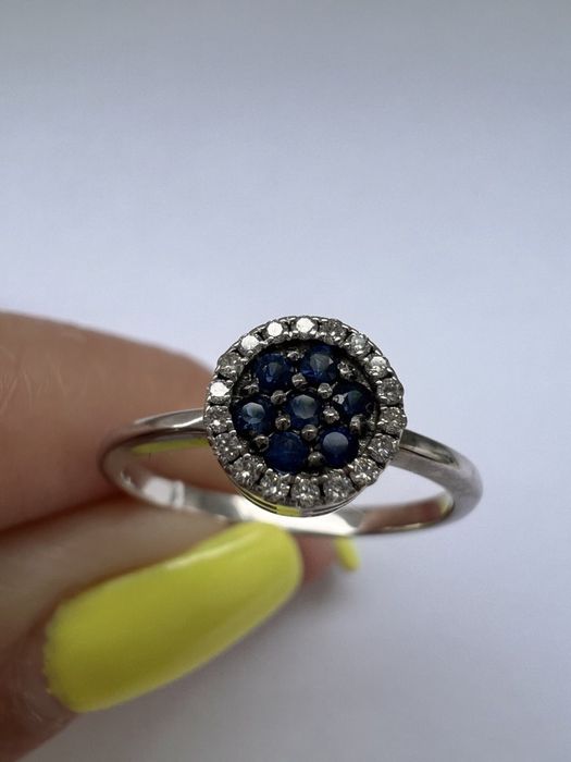 Золотое кольцо с сапфирами и бриллиантами Sova белое золото 585 проба