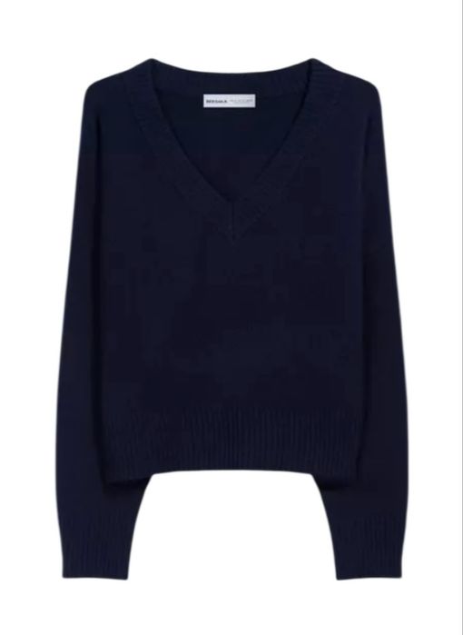 Granatowy luźny sweter z dekoltem V Bershka L