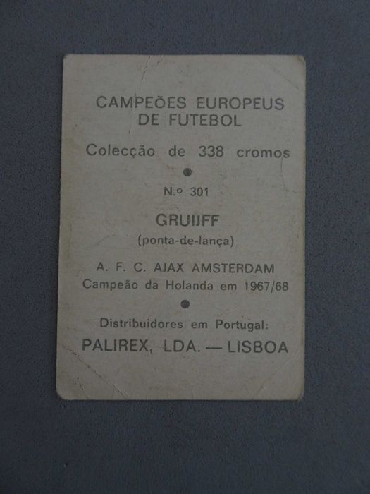 Raro cromo rookie Johan Cruyff caderneta Campeões Europeus de futebol 1967/68 Palirex