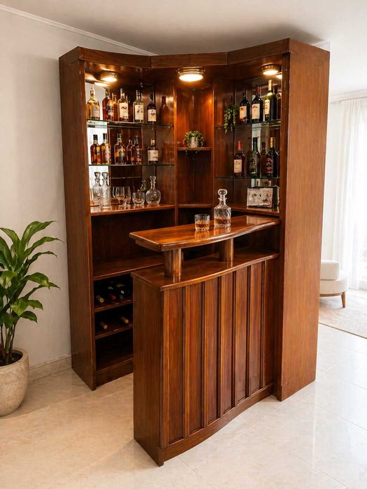 Bar de canto em madeira maciça – elegante e funcional