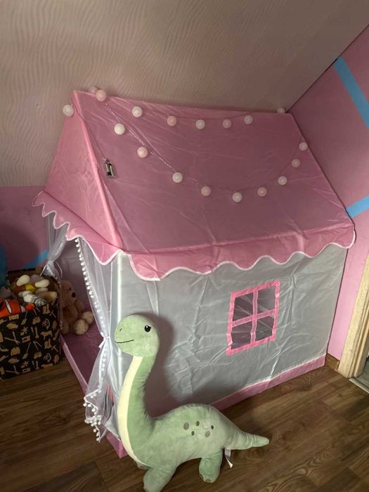 Namiot Domek dla Dzieci Zamek Pałac do Pokoju Ogrodu + Lampki LED Róż