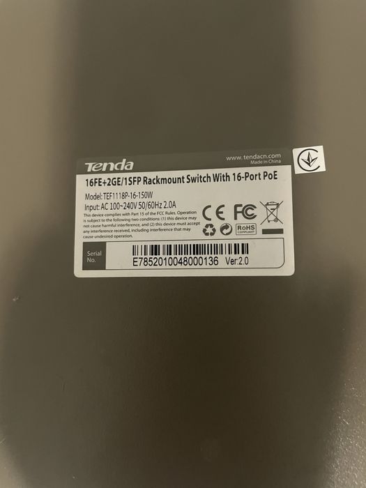 Коммутатор Tenda TEF1118P-16-150W с поддержкой PoE