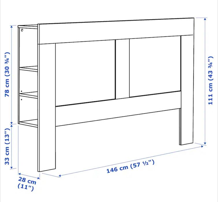IKEA BRIMNES - Cabeceira cama c/arrumação, branco, 140 cm