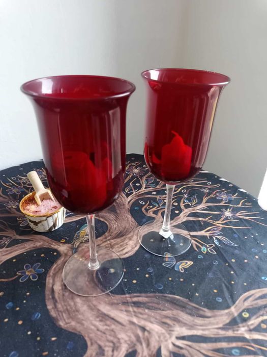 PartyLite karmazynowe kielichy – szklane świeczniki 2 szt.