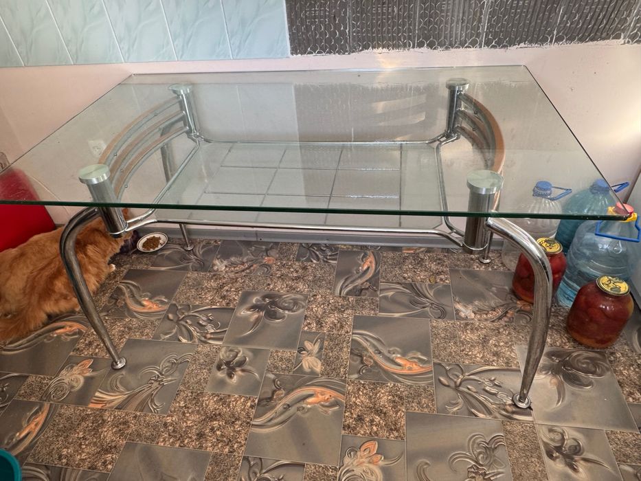 Скляний кухонний стіл (2 полиці) 135×80, tempered glass
