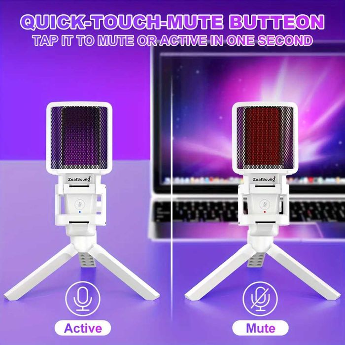 Настільний USB-мікрофон ZealSound A68 (RGB, шумозаглушення, 96 кГц)