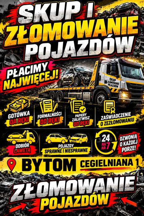 Złomowanie pojazdów  i skup aut ,złomowanie aut,auto kasacja,skup samochodów,skup aut za gotówkę,