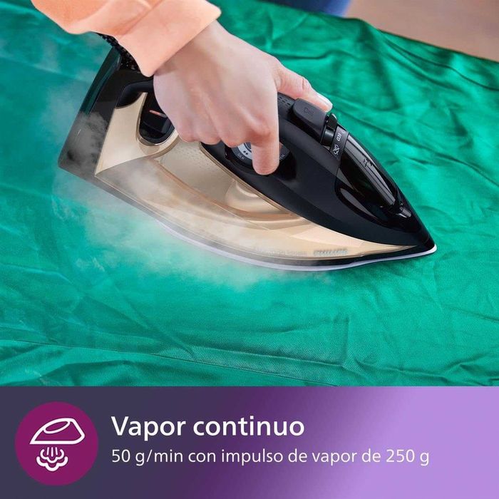 Philips Azur 7000 Series Ferro a vapor, 2800 W, 50 g/min vapor contínuo, 250 g de golpe a vapor, vapor vertical, preto/dourado (DST7040/80)