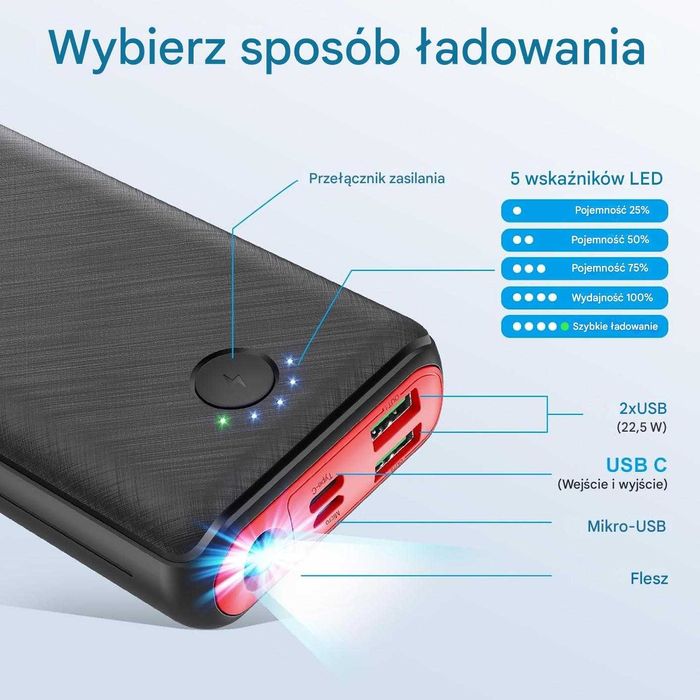 Powerbank JIGA 27000 mAh czarny Power Bank 27000mAh 22,5W