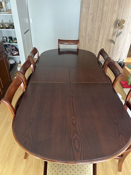 Mesa Jantar Oval Extensível Madeira Maciça + Cadeiras (Peniche)
