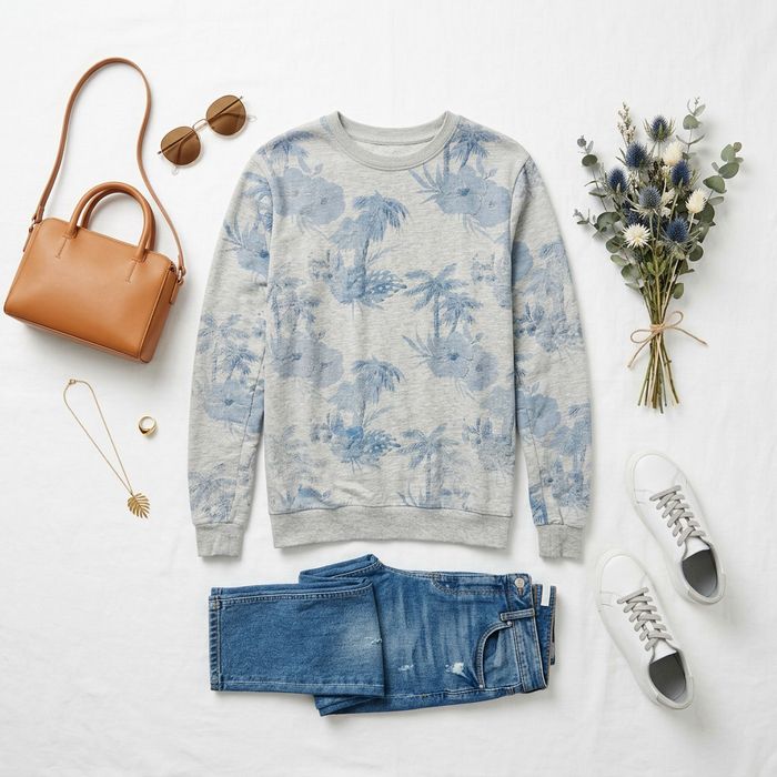 Szaro niebieska bluza w kwiaty S 36