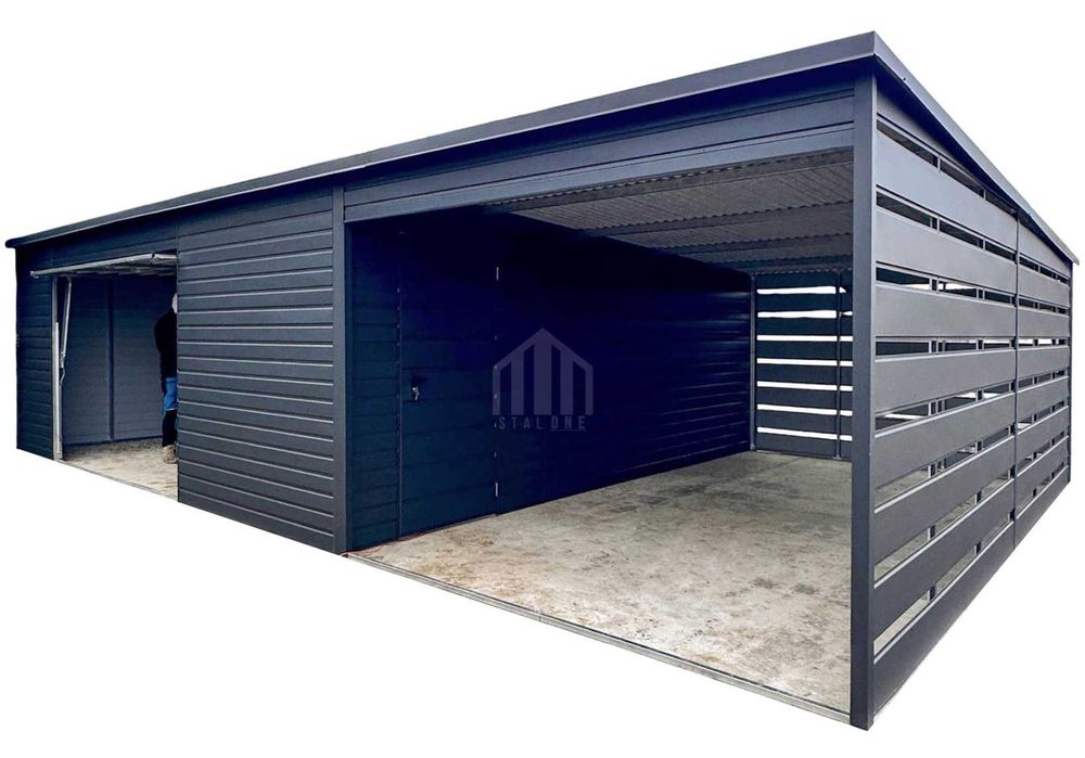 Garaż blaszany 6x6 + wiata brama uchylna drzwi dach spad w tył  SO186