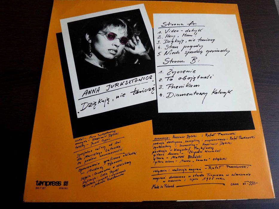 Anna Jurksztowicz - Dziękuję, Nie Tańczę (Winyl) 1987 Tonpress