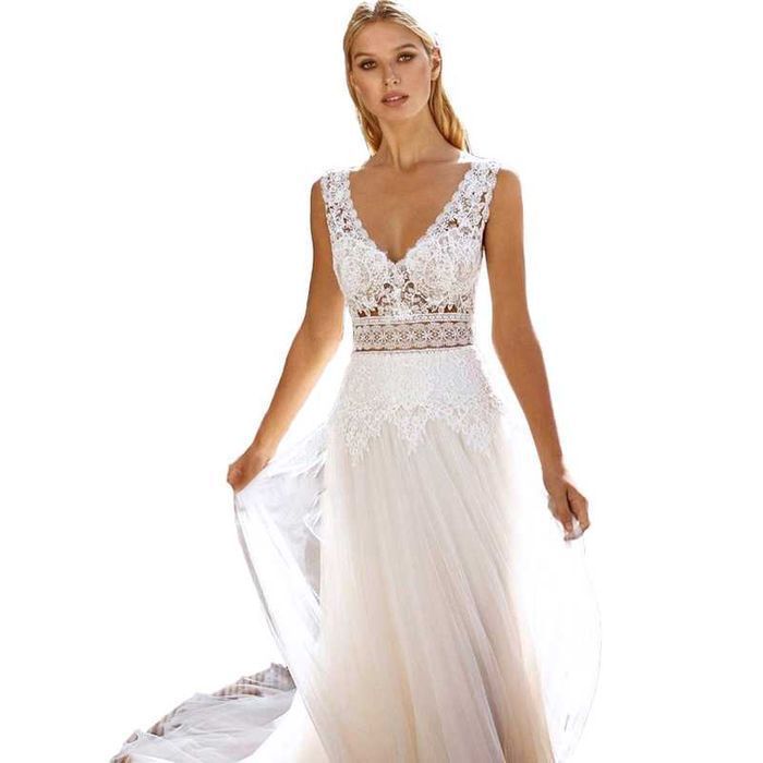 Suknia ślubna #30 boho wyszczuplająca linia A koronka rozmiar 46 XXXL