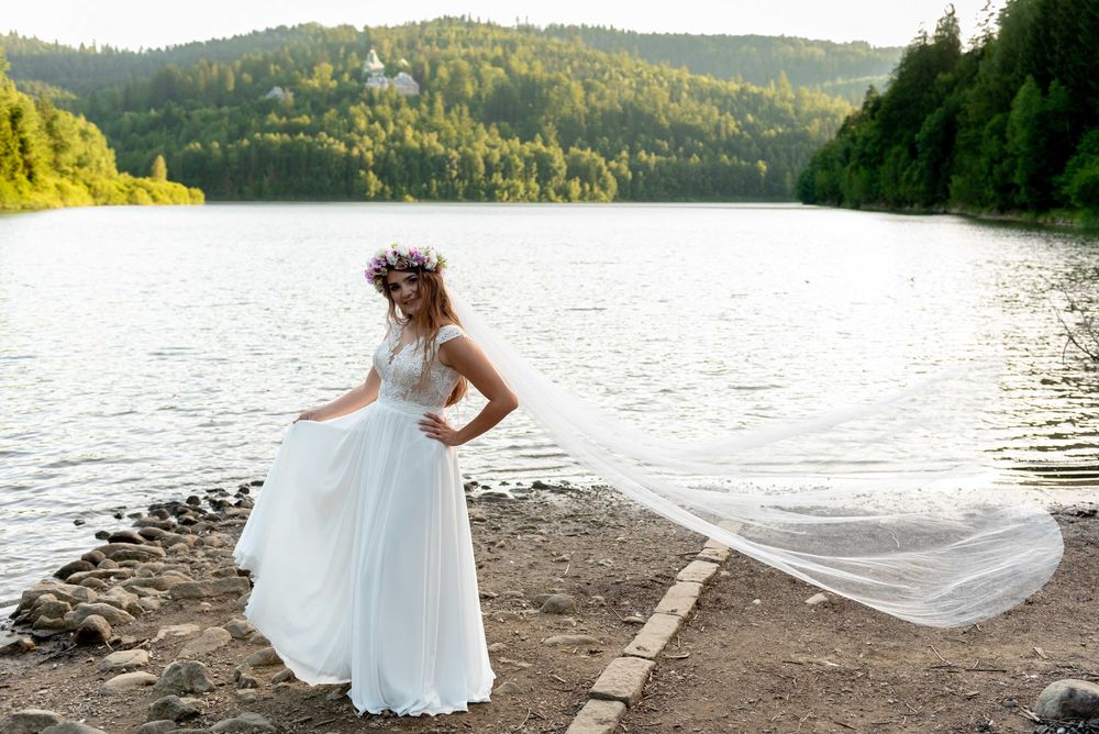 Suknia ślubna rustykalna, muślin, koronka + welon gratis!