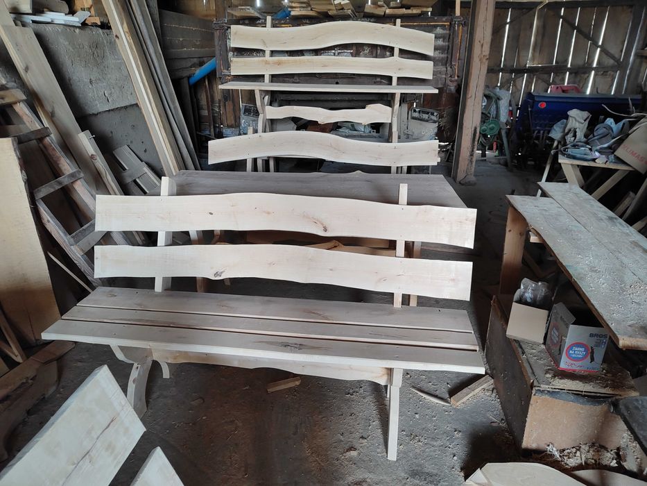 Zestaw ogrodowy drewniany stół + dwie ławki