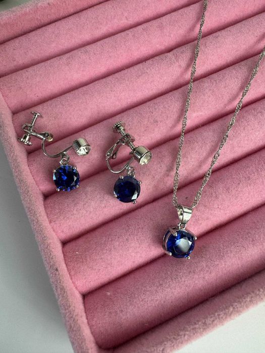 Komplet biżuterii platerowany srebrem925S naszyjnik klipsy cyrko z14