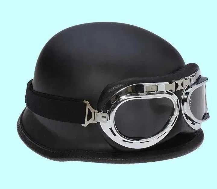 Nowy!!! HEŁM Kask Niemiecki German i GOGLE RETRO chopper