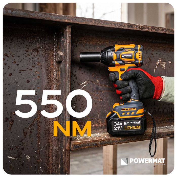 klucz udarowy akumulatorowy 550nm bezszczotkowy zakrętak pm-aku-21v-3m