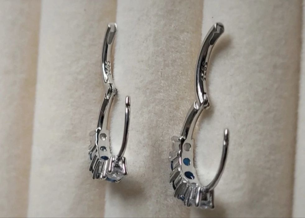 Kolczyki srebrne 925 w stylu Pandora, cyrkonie niebieskie- Nowe!