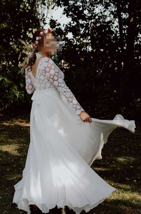 suknia ślubna w literę A / muślinowa / boho