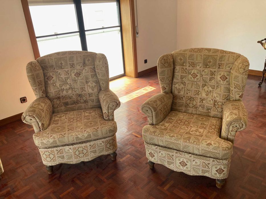 Conjunto de Sofás Vintage (Sofá-cama de casal + 2 Cadeirões)